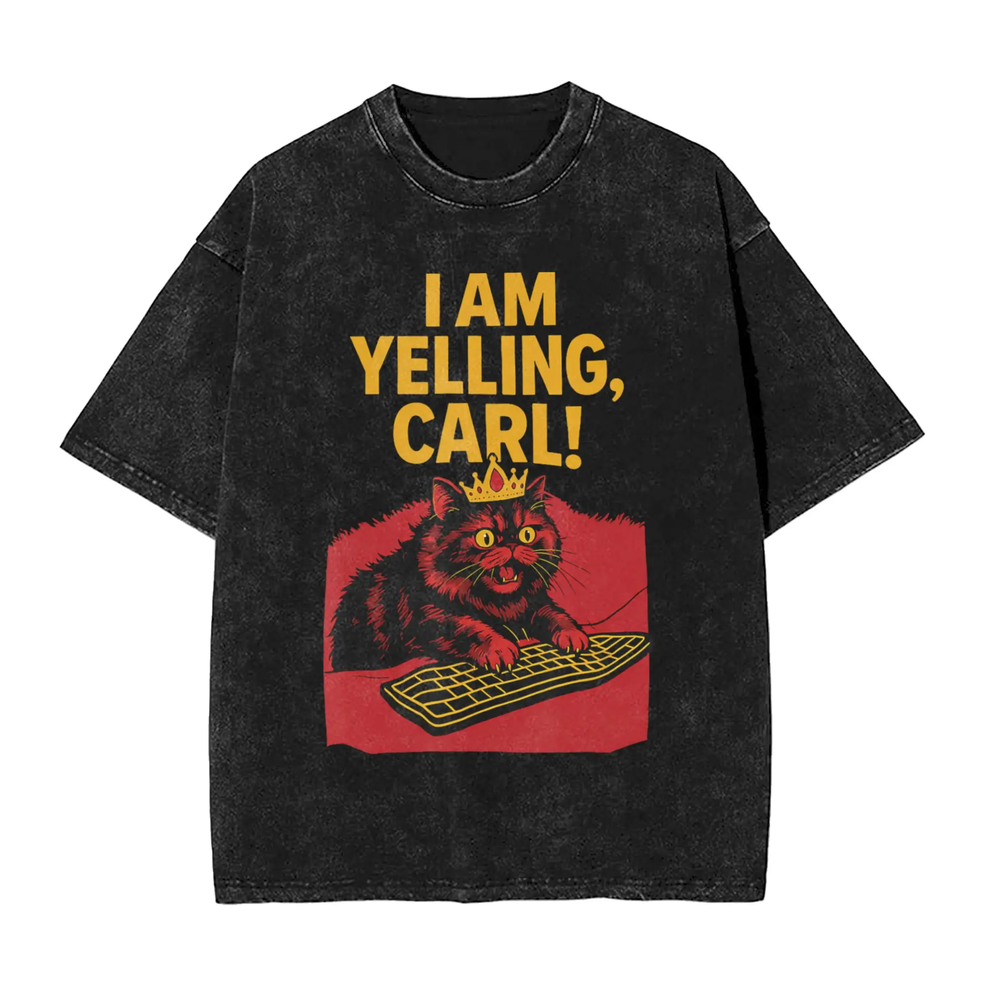 Washed T Shirts I Am Yelling Screaming Cat Dungeon Crawler Carl  Hip Hop T-Shirt Oversize  Streetwear Summer Tops Tee Shirt Men