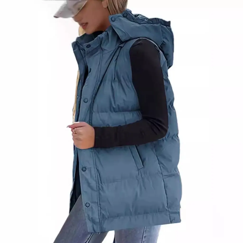

Women's Slim-Fit Hooded Vest Solid Color Zipper Casual Top Single-Breasted Fashion Outerwear for