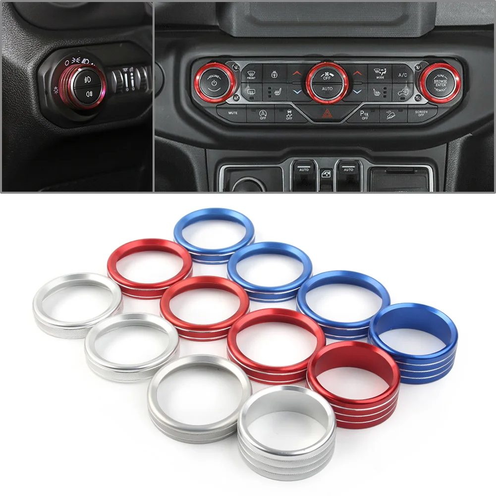 4Pcs/Set Car Air Conditioner Switch Knob Ring Cover Decoration Trim For Jeep Wrangler JL 2018 2019 2020 CNC Aluminum