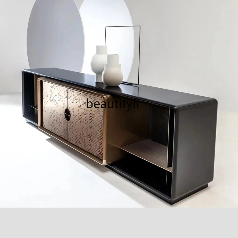 

Italian light luxury TV cabinet solid wood new Chinese entrance floor locker relief decorative cabinet