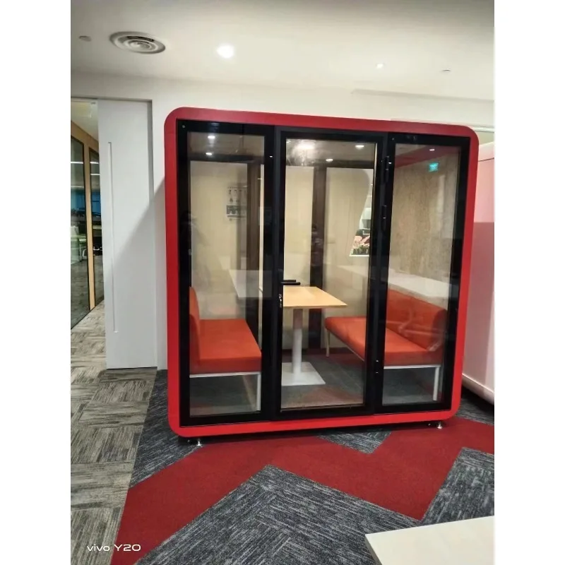 Sustainable Wood Office Pod Acoustic Phone Booth Privacy Workspace With Glass Door Recyclable Materials and Built-in Power