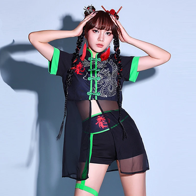 Green Jazz Dance Outfits For Women's Group Nightclub Dj Set Adult K POP Dance Singing Suit Street Dance Singer Clothes XH1557