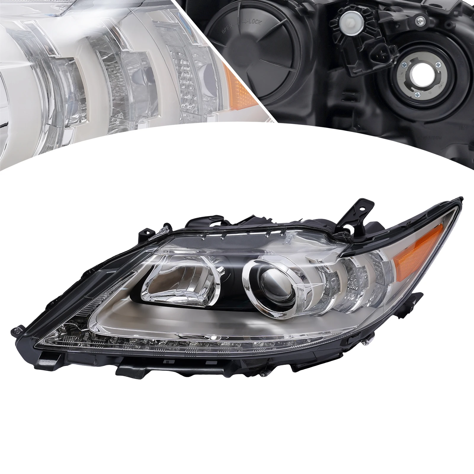 

HID Xenon Headlights Assembly Left / Right Side Fit For 2013 2014 2015 Lexus ES350 ES300h Clear Lens Chrome Housing