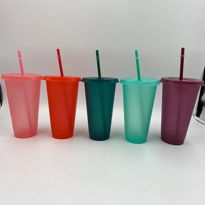 Creative Straw Cup Sequined Glitter Cup Colorful Coffee Juice Straw Mug  Simple Cute Net Red Plastic Bottom Outdoor Portable Cup