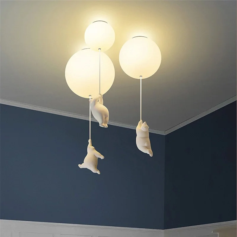 Modern Bear Ceiling Lights LED Cartoon Pendant Lamps for Home Kids Rooms Bedroom Living Room Decor Suspension Light Fixture