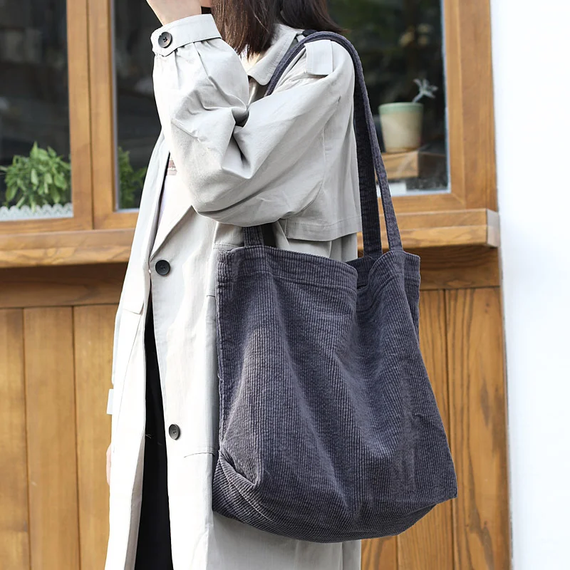 

Korean Fashion Large-capacity Shopping Bag Casual Art Canvas Handbag Simple Retro Corduroy One-shoulder Tote