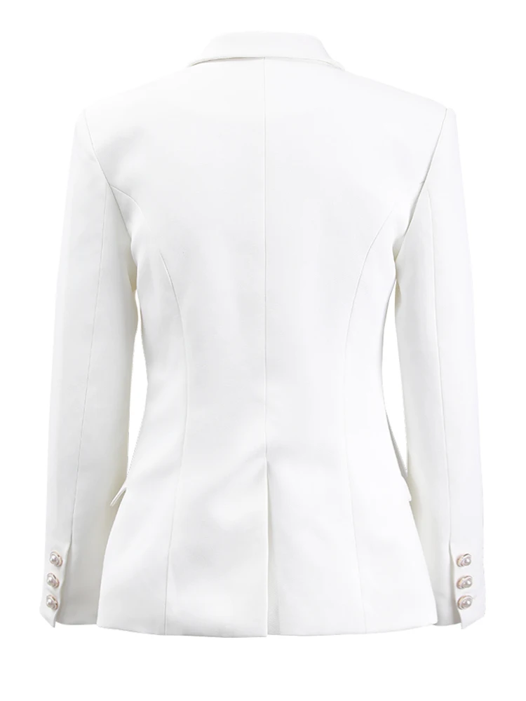 [EAM] Women White Irregular Pleated Elegant Blazer New Lapel Long Sleeve Jacket Fashion Tide Spring Autumn 2024 CPDB052