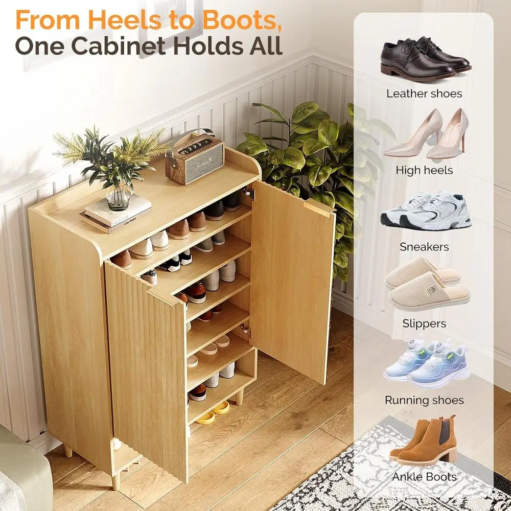 خزانة أحذية من خشب البلوط مكونة من 6 طبقات مع أرفف قابلة للتعديل - مساحة تخزين كبيرة للمدخل، وطول 44.5 سم #6