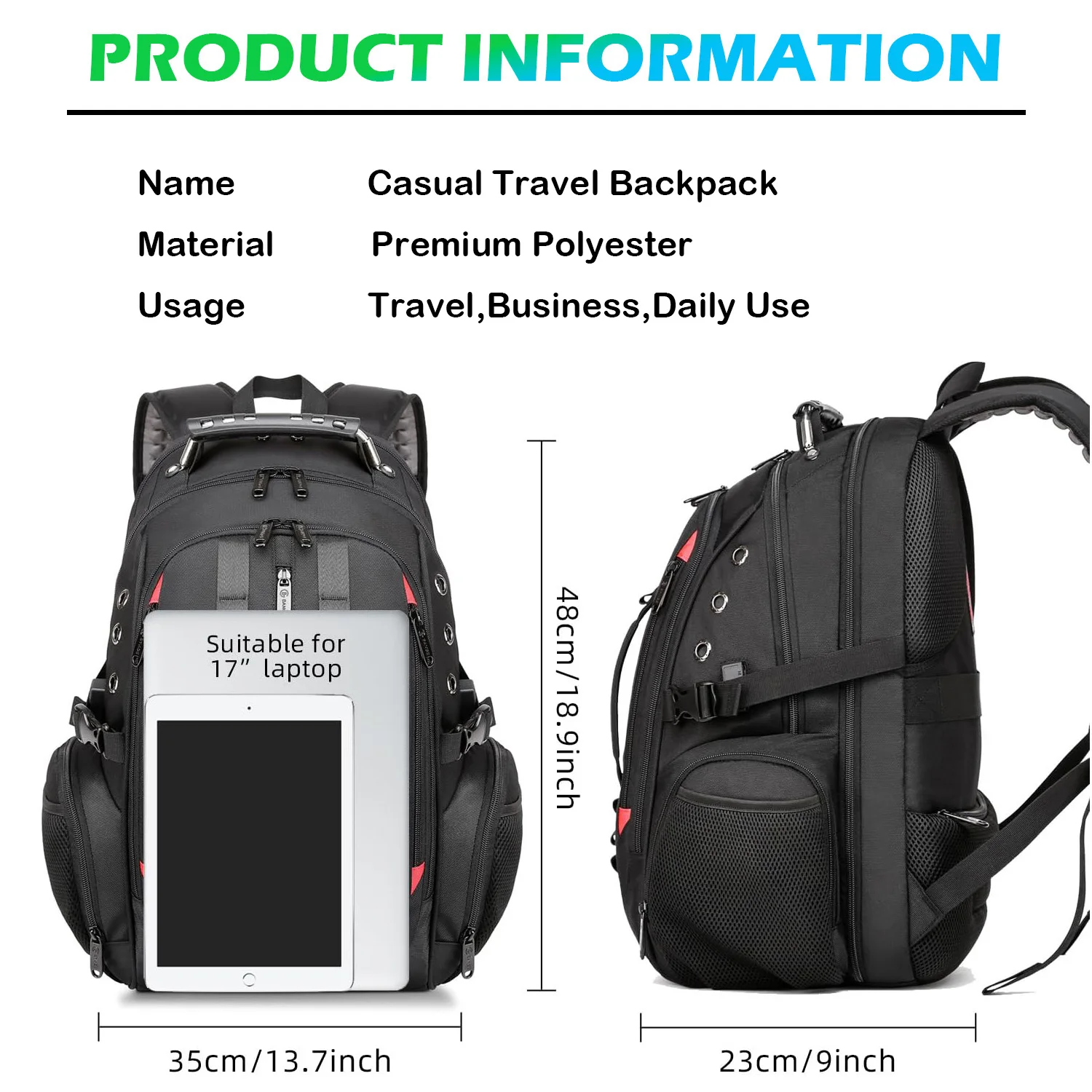 BANGE Big 40L Men's Backpacks Oxford Waterproof Rucksack Business Computer Bag Travel Backpack Student School Bag with USB Port