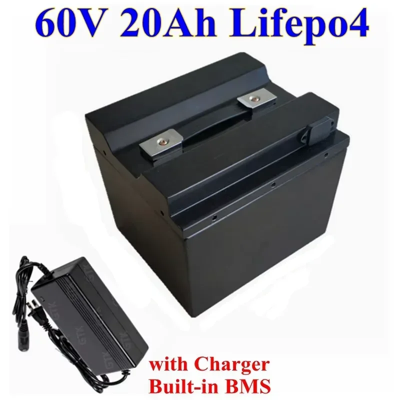 Rechargeable 60V 20ah Lifepo4 lithium battery pack with BMS 20S for scooter bike Tricycle Solar Backup power supply +3A charger