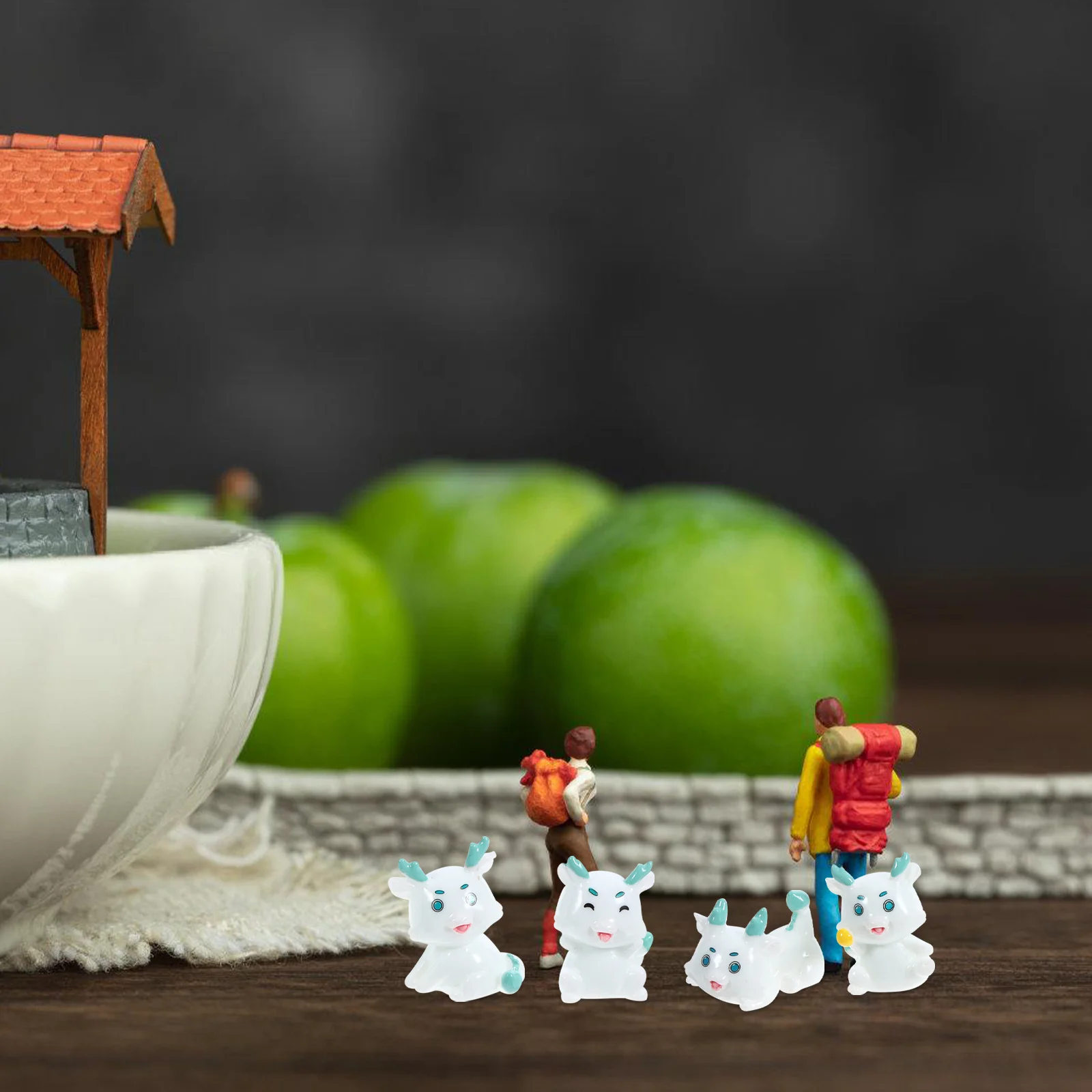 

4pcs Miniature Resin Craft Hand-Painted Desktop Decor Chinese Style Statue Gift For Home Office