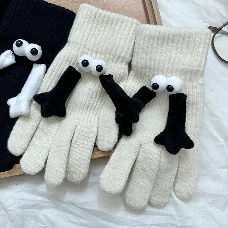 Hand Holding Gloves Student Cute Gloves Winter Warm Couple Gloves Winter Warm Gloves Novelty Magnetic Hand Holding Funny Gloves