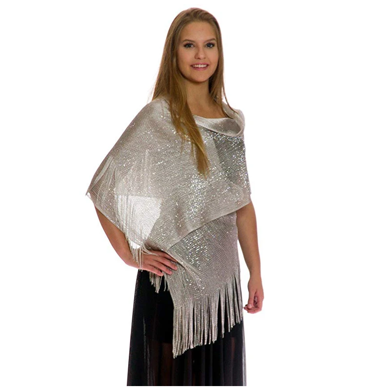 Luxury Female Solid Color Shinning Metallic Wedding Shawl Long Fringes Bride Scarf Capes Pashmina for Evening Dresses Chals