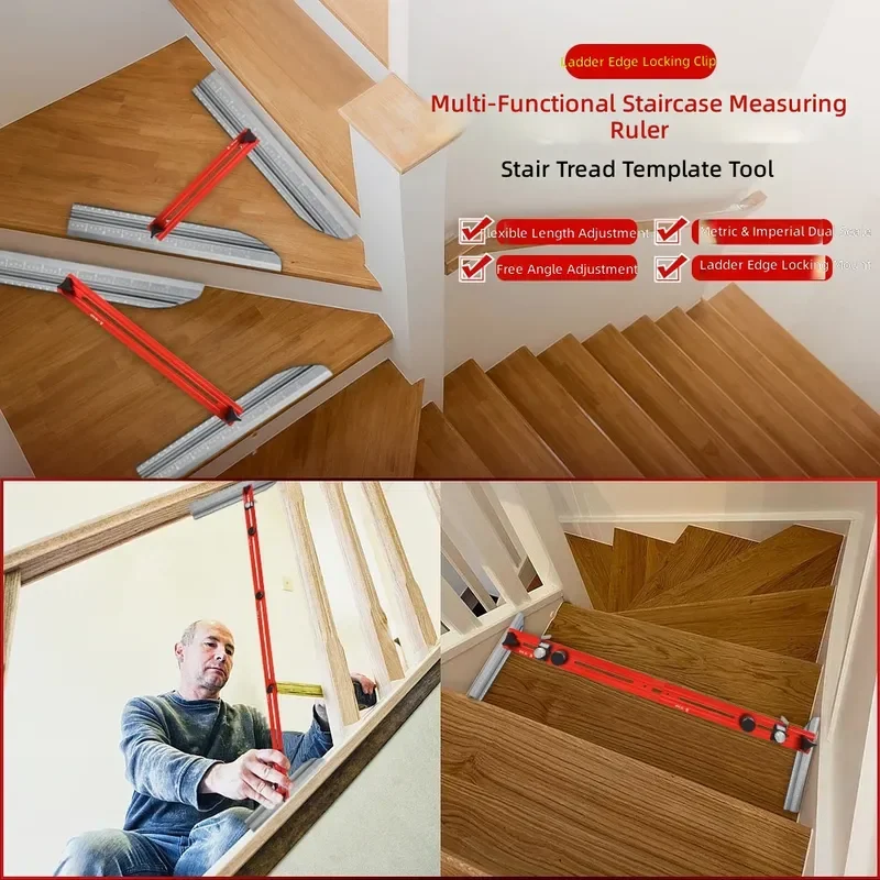 Aluminum Alloy Stair Tread Gauge Ruler Measuring Tool for Staircase Decoration Installation Renovation Durable Precision