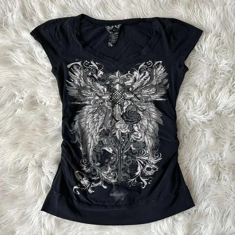 

2025 new women's Y2K slim fit short sleeved printed top T-shirt spicy girl fashion retro women's clothing