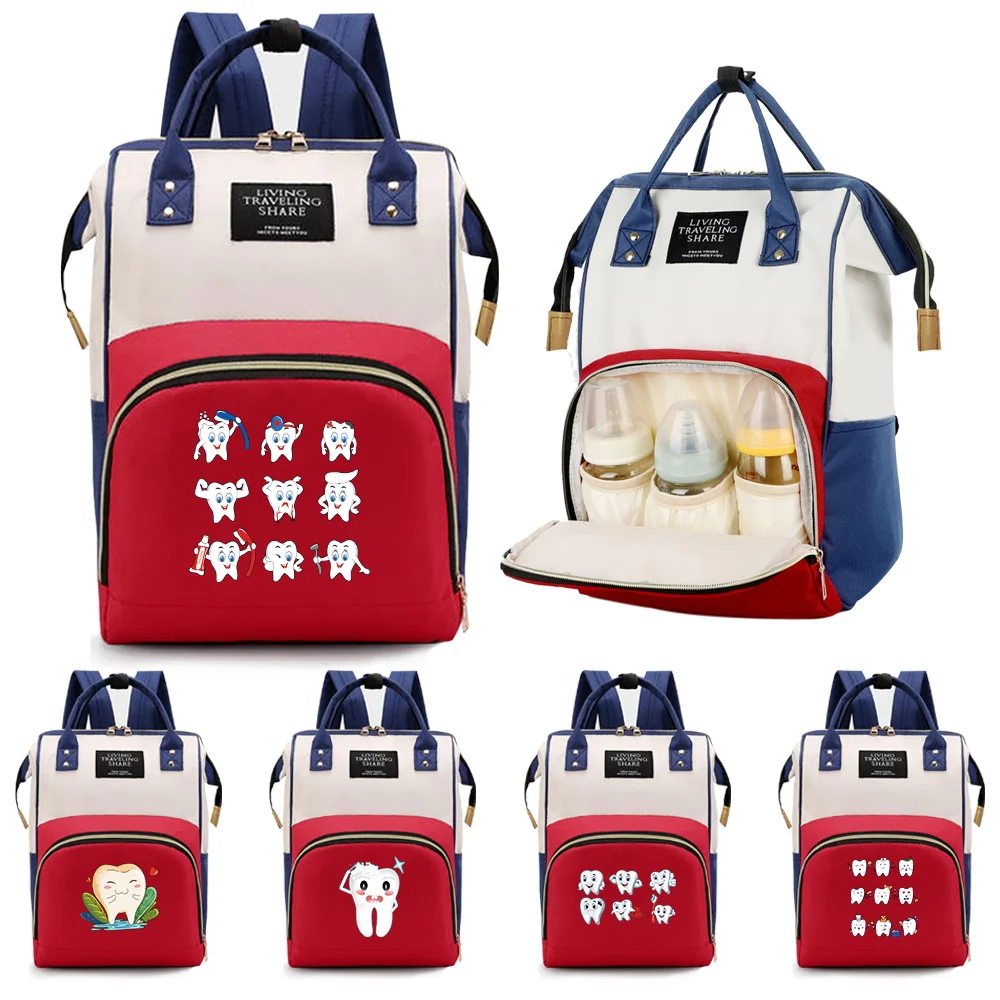 

Outdoor Travel Mommy Bag Large Capacity Organizer Handbag Travel Needments Babybag Waterproof Tote Backpacks Print Teeth Pattern