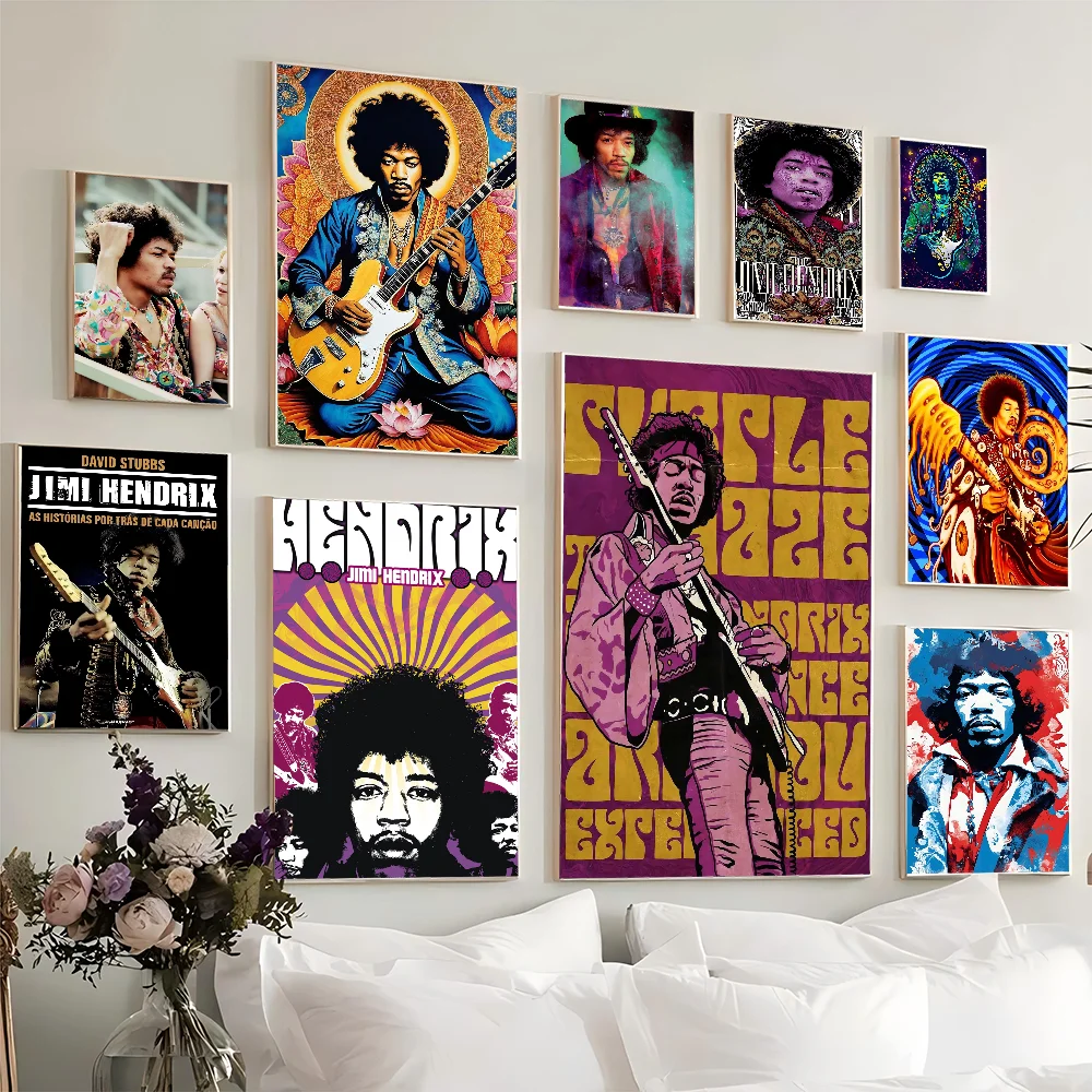 Designs Jimi Hendrix Classic Vintage Posters Whitepaper Prints Posters Artwork Kawaii Room Decor