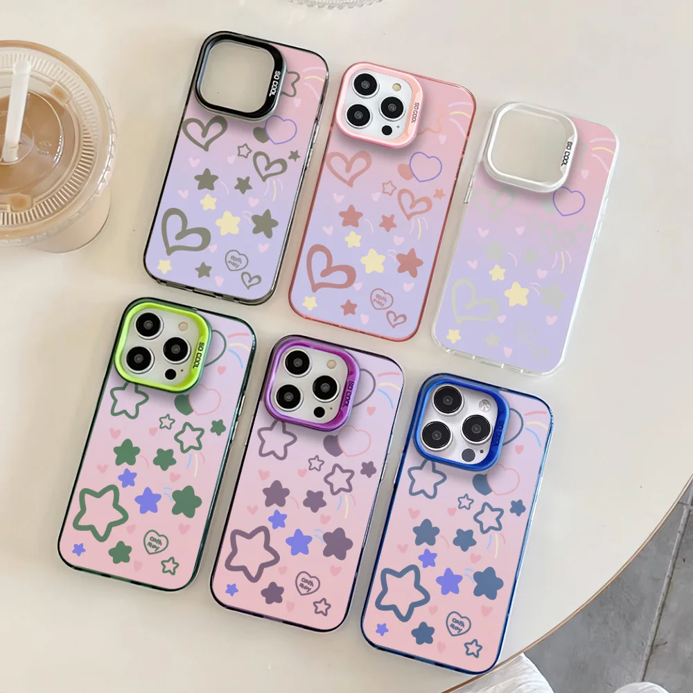 Laser gradient star heart Phone Case For iphone11 12 13 14 15 16 Pro Max Plus fashion laser colorful silver IMD cover