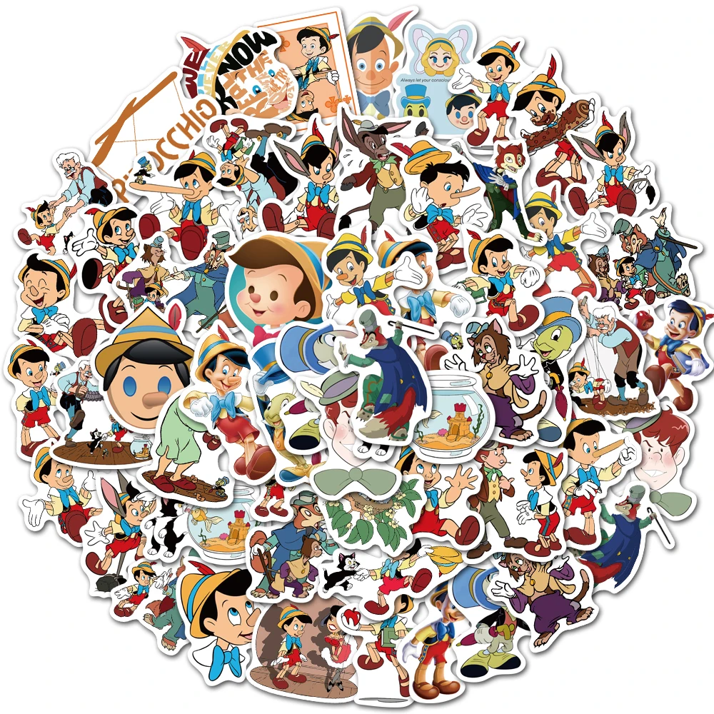 

10/30/50pcs Disney The Adventures of Pinocchio Cartoon Stickers Anime Cute PVC Graffiti Decals Sticker DIY Stationery Phone Bike