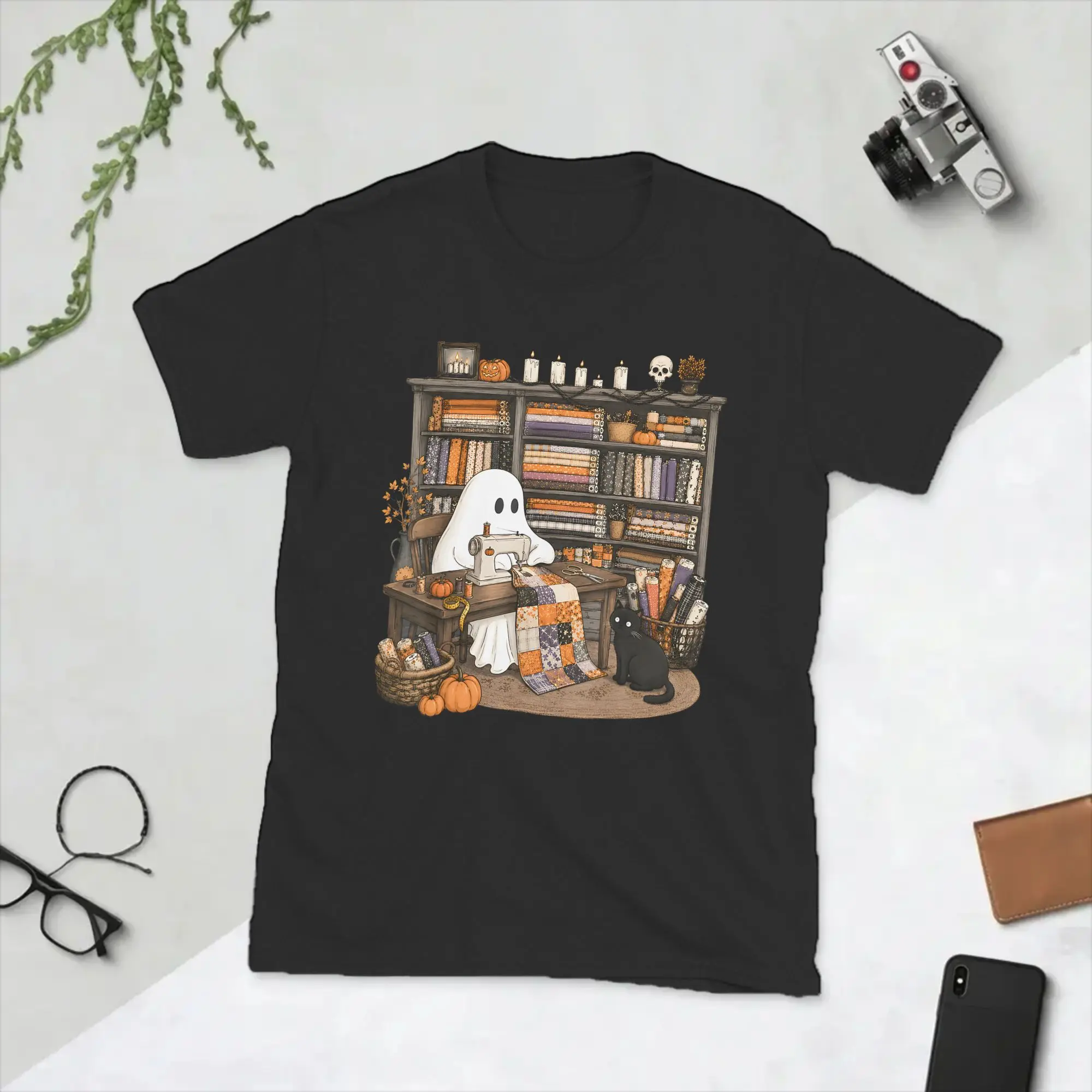 Sewing Quilting Vintage Halloween Ghost Cat Quilter T Shirt for Men 100% Cotton Crazy T-Shirt O Neck  Tees Short Sleeve Tops 6XL