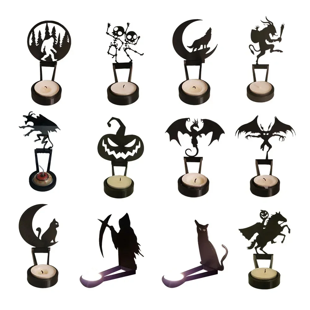 Black Halloween Candle Holder Iron Party Supplies Terror Shadow Projection Candlestick Halloween Decoration Multi-shape