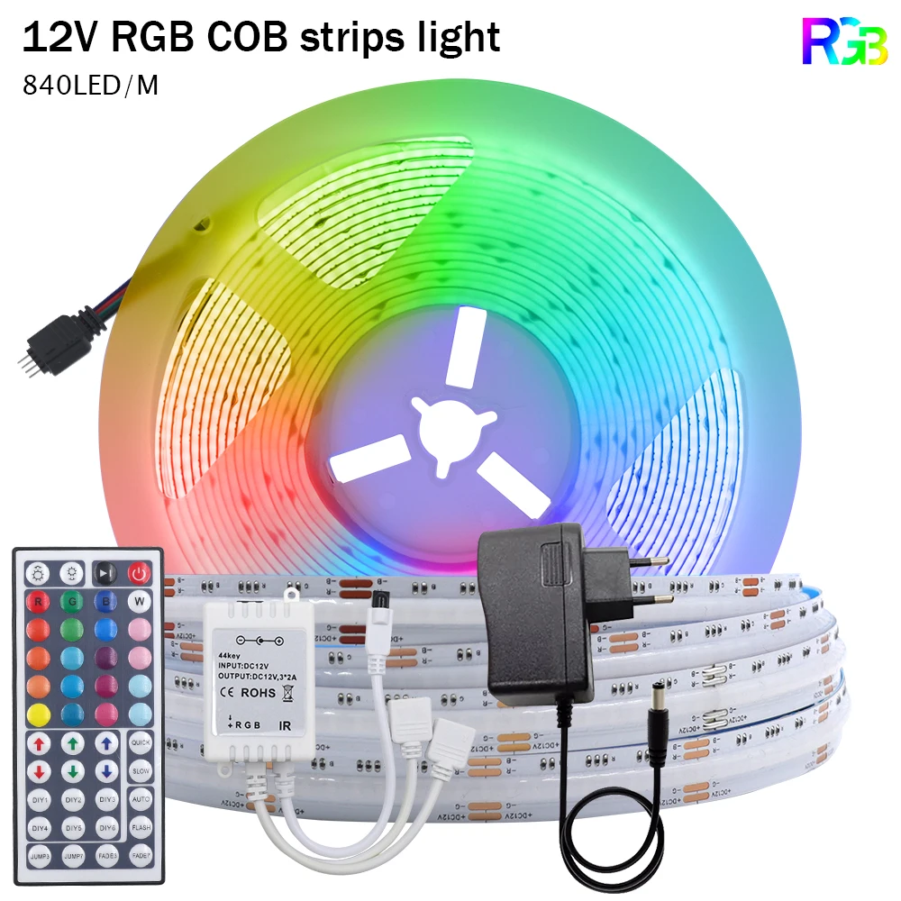 Tira de luces LED COB RGB de 10M, 12V, 24V, Flexible, lineal FOB de 10MM con WIFI remoto, Bluetooth, barra de lámpara de cinta LED regulable RA90