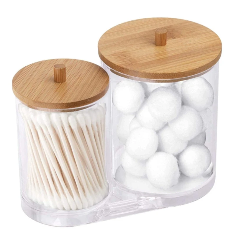 2PCS Bamboo Cover Cotton Swab Storage Box Makeup Remover Cotton Box Transparent Storage Tank Acrylic Dustproof Box