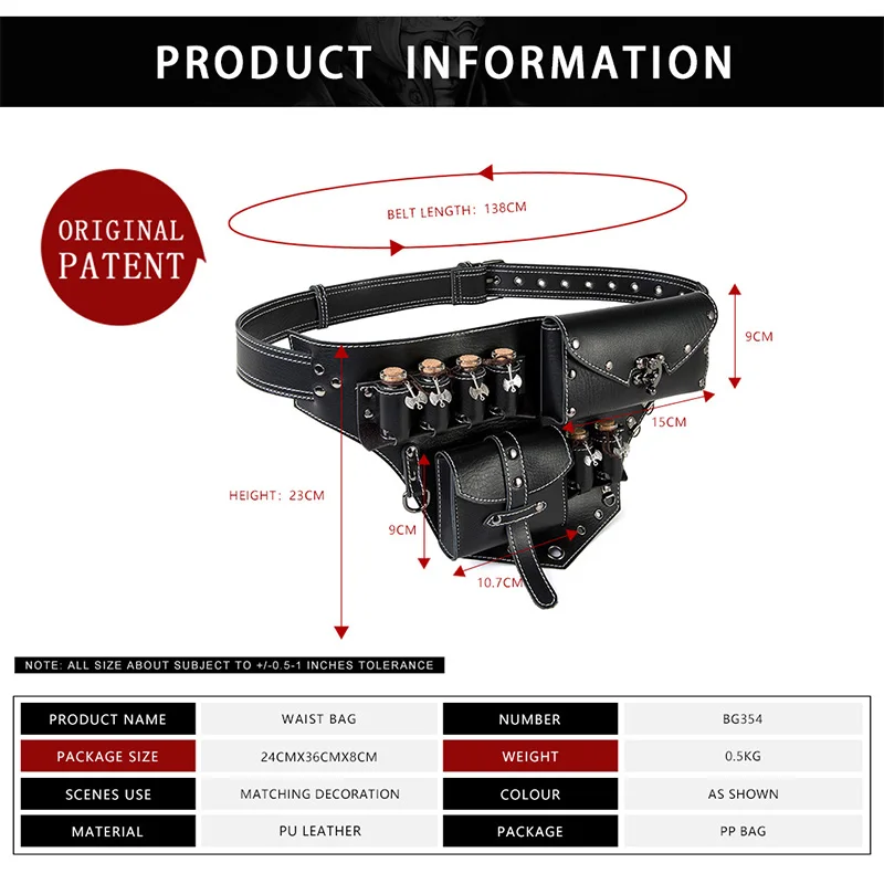 Bolsa de cintura para garrafa de alquimia medieval, com garrafa de 6 poções, couro pu, suporte de perfume, gótico, retrô, bruxa, feiticeiro, adereços de cosplay