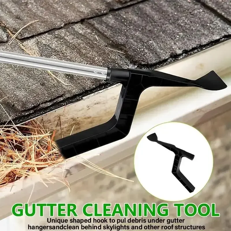 Multi-Functional Gutter Cleaning Tool Adjustable Double Head Grooved Cleaning Rod Long Pole Roof Drain Garbage Removal Shovel