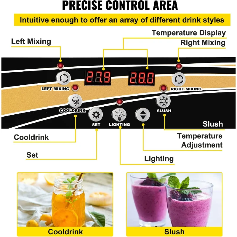 آلة سليشي التجارية VEVOR، صانع مارغريتا بخزان 15 لتر × 2، صانع مشروبات مجمدة من الفولاذ المقاوم للصدأ بقدرة 1000 وات