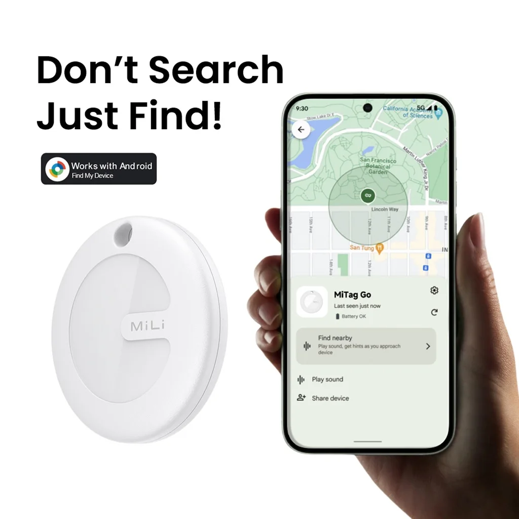 MiLi Smart Bluetooth Tracker per ricerca oggetti Android Funziona con Google Trova hub Dispositivo Finder per valigia da viaggio chiave, zaino
