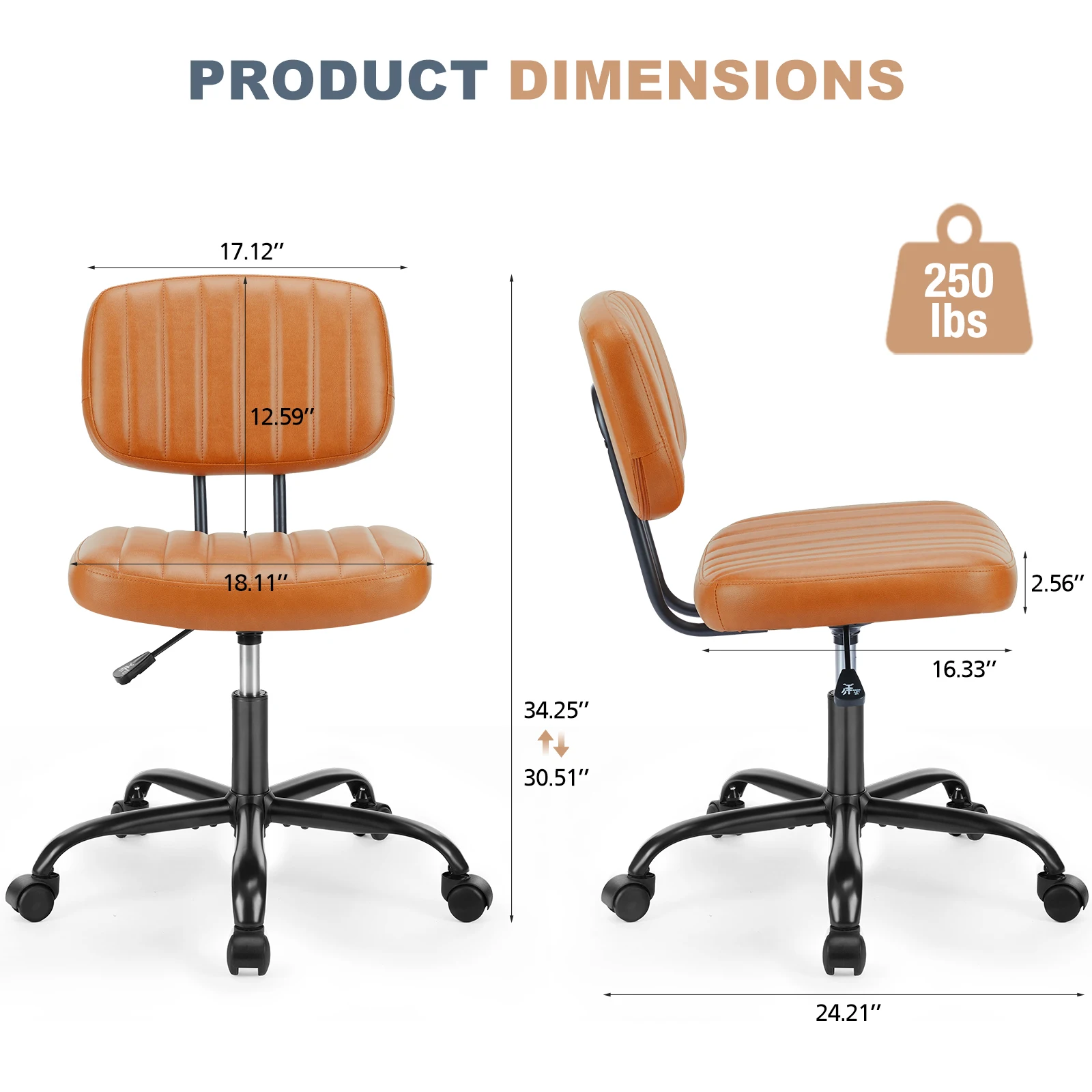 Ergonomiczne krzesło biurowe MCQ bez podłokietników, obrotowe, z regulacją wysokości, wykonane ze skóry PU, krzesło gamingowe/wieczorowe do domu i biura.