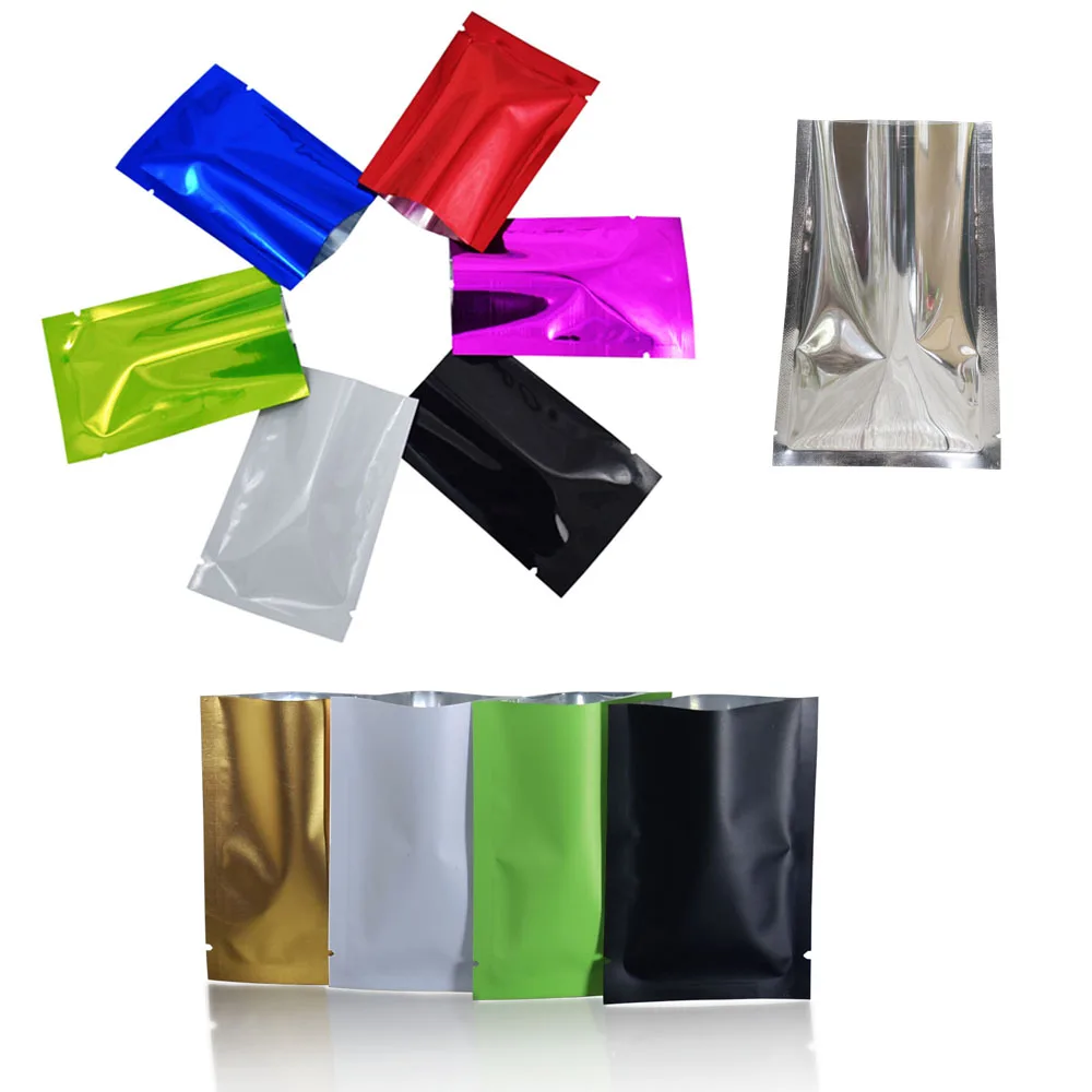 200Pcs Retail Open Top Mylar Vacuum Bag for Food Storage Bags Heat Sealable Snacks Candy Powder Package Aluminum Foil Bags