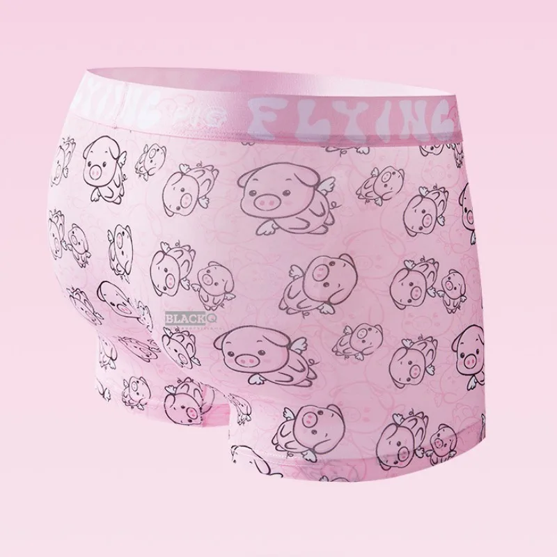 Mens Underwear Ice Silk Summer Ultra Thin Breathable Panties Pink Cute Cartoon Antibacterial Strong Male BoxerShorts Size L-4XL