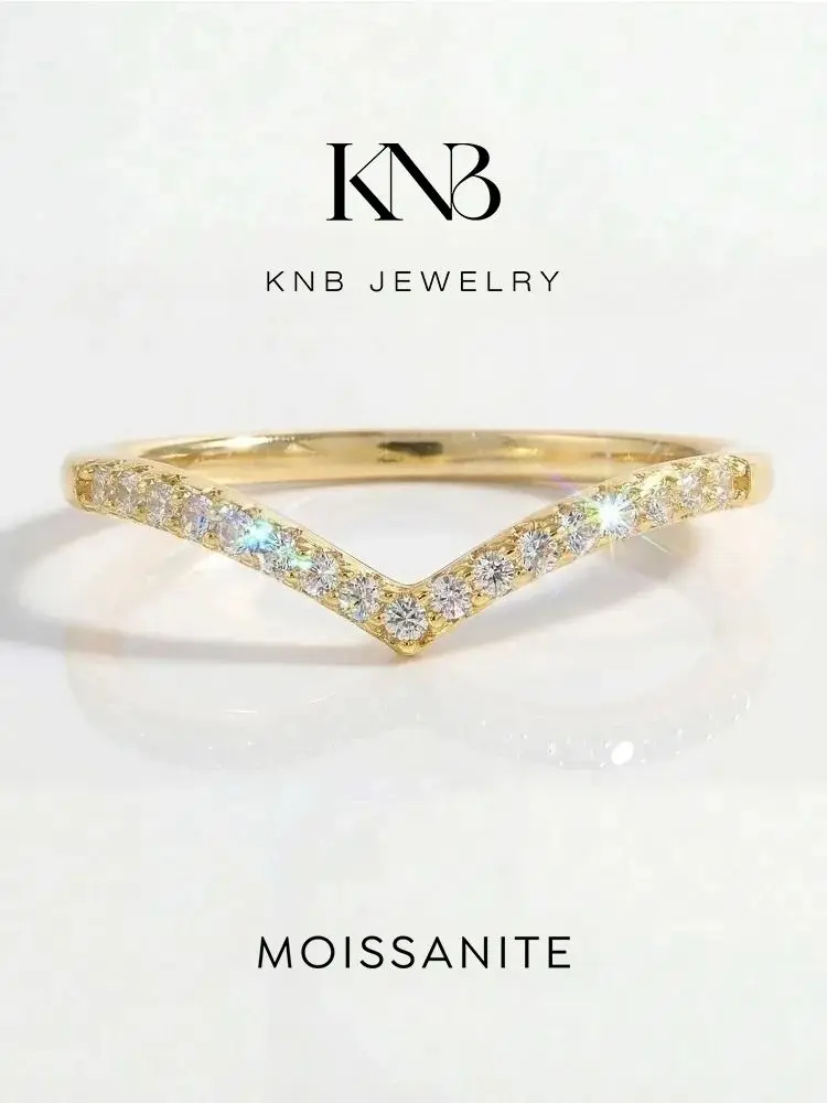 

KNB 925 Sterling Silver Fashionable Elegant Real Moissanite Diamond V-Shaped Shining Rings For Women Engagement Wedding Jewelry