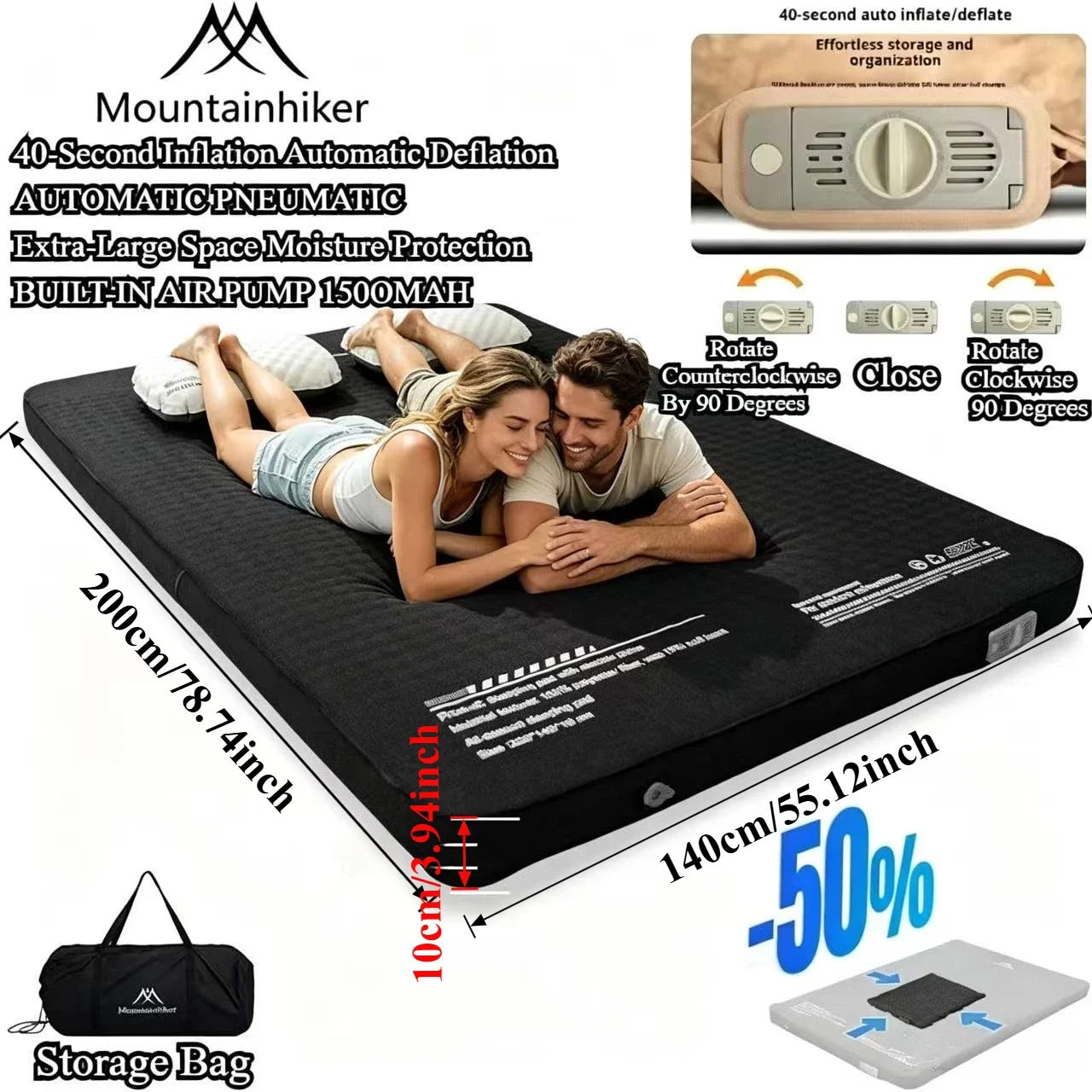 Mountainhiker Outdoor Camping with Air Pump Air Cushion Mattress Automatic Inflatable Bed Portable Outdoor Inflatable Mat Cheese
