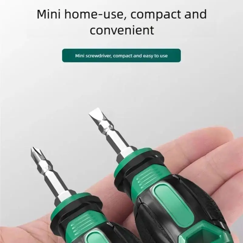 P9FB Mini Short Handle Screwdriver 2 In 1 Interchangeable Bits Retention Easy Storage