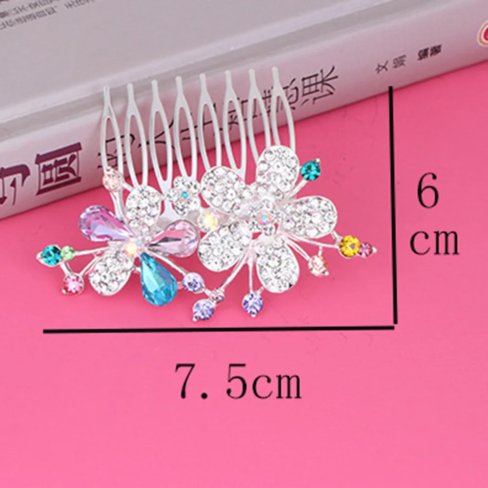 Bride Rhinestone Hair Side Comb Clips Butterfly Flower Tiara Messy Bun Maker for Birthday Stage Party Hairstyle Making