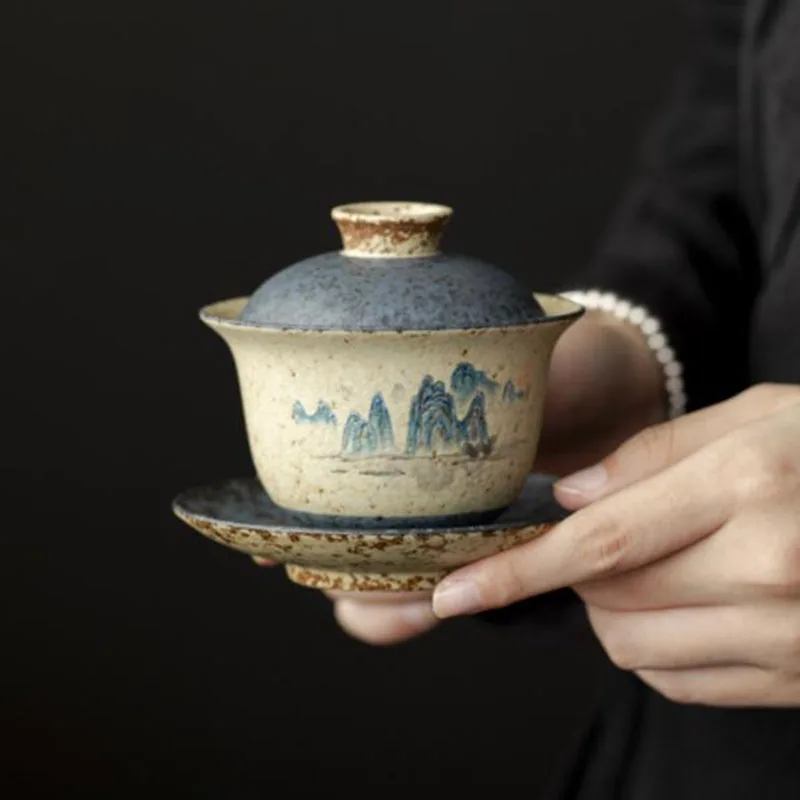Blue and White Flint Red Sancai Gaiwan Kungfu Teaware Set Tea Infuser Bowl Tea Cup Drinkware Ceramic Crafts Art Tea Ceremony