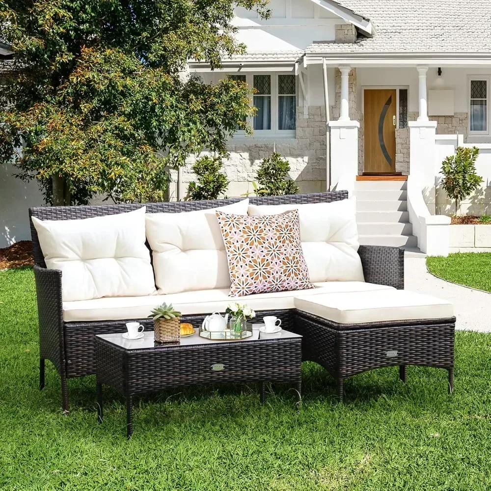 Patio Conversation Set, Outdoor PE Rattan Wicker Furniture Set W/Cozy Cushions, All Weather Sectional Sofa