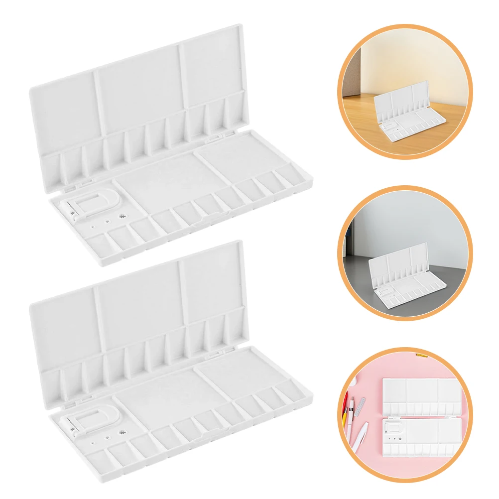 

2 Pcs Plastic Color Palette Tray Foldable Paint Acrylic White Abs 25 Compartments Watercolor Box PortableReusable Painting