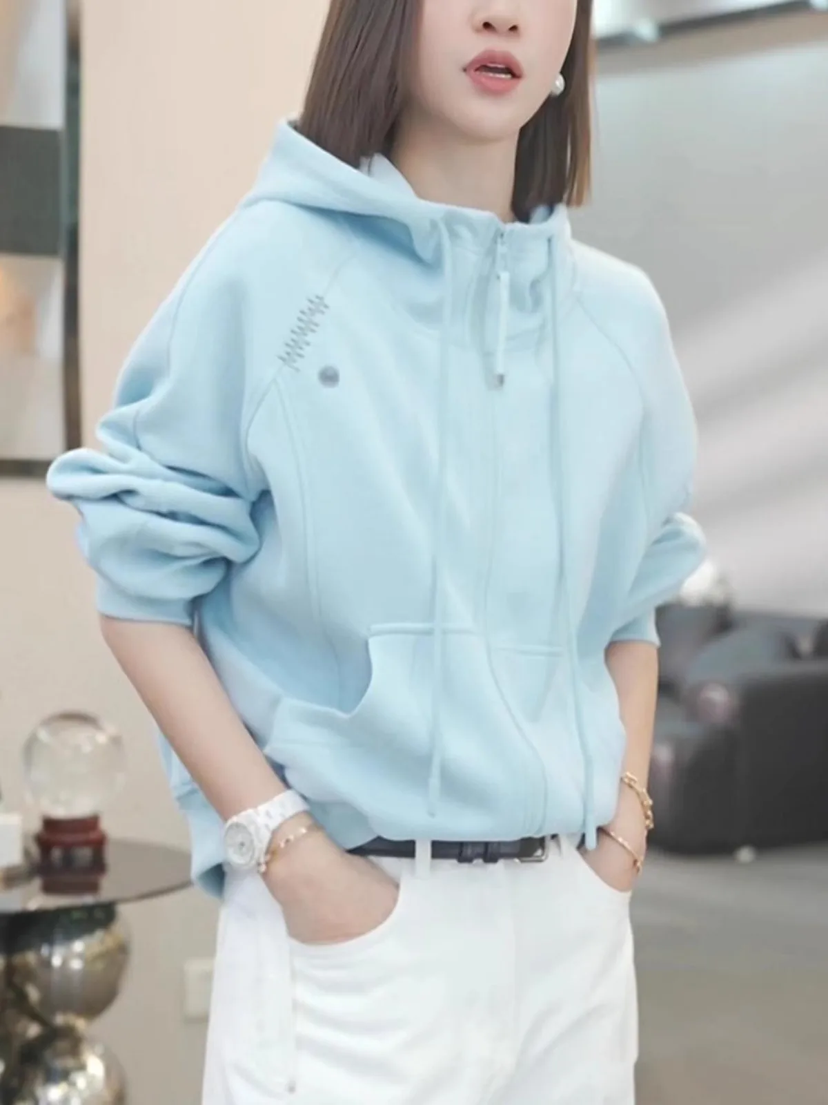 Faionable Rits Hoodie Jaet Dames Lente Herfst Losse Casual Sport Top Leeftijdverlagende Ele Hot Fire Beau