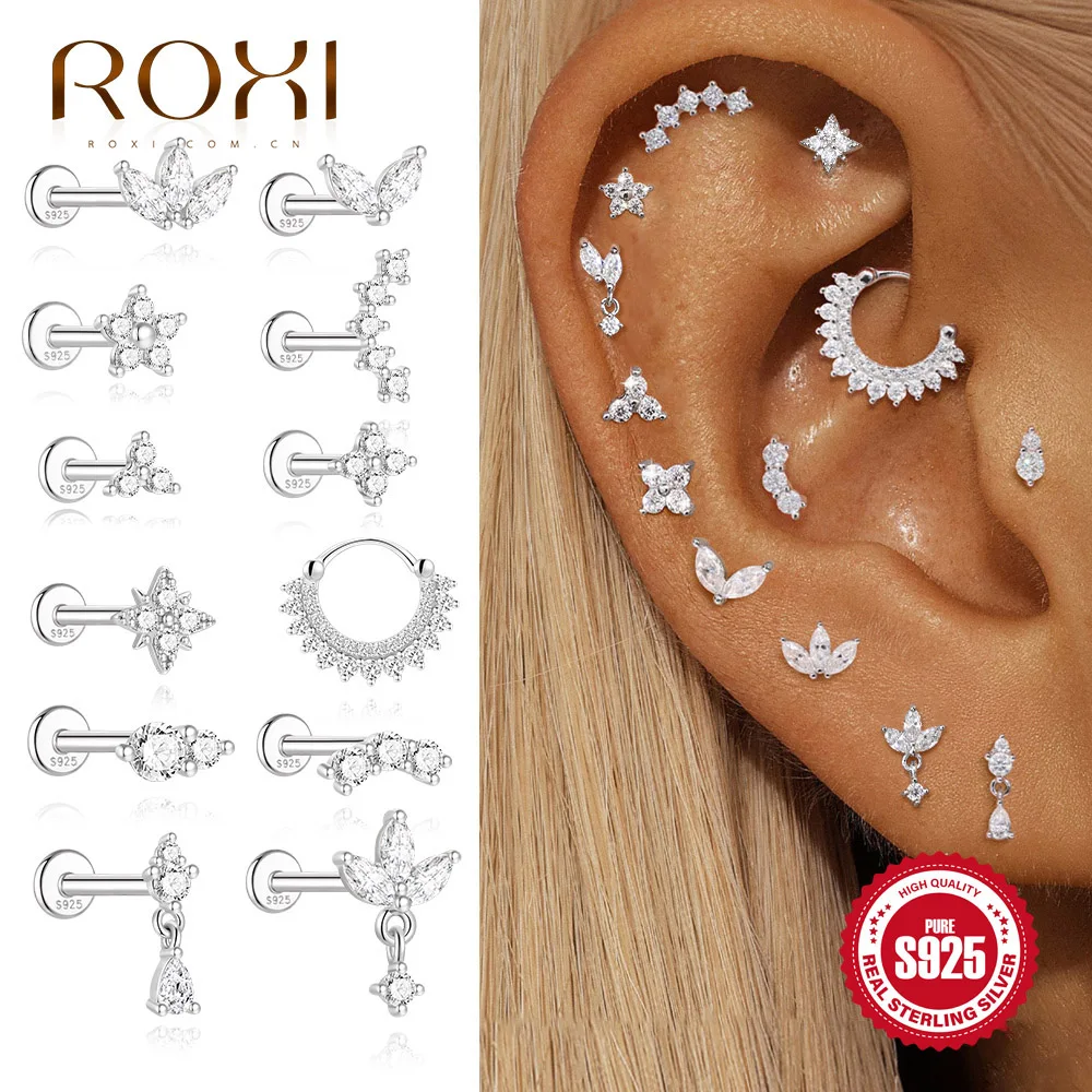 

ROXI 925 Sterling Silver Moissanite Diamond Piecring Earring For Women Geometric Classic Earrings Daily Wear Engagement Gifts