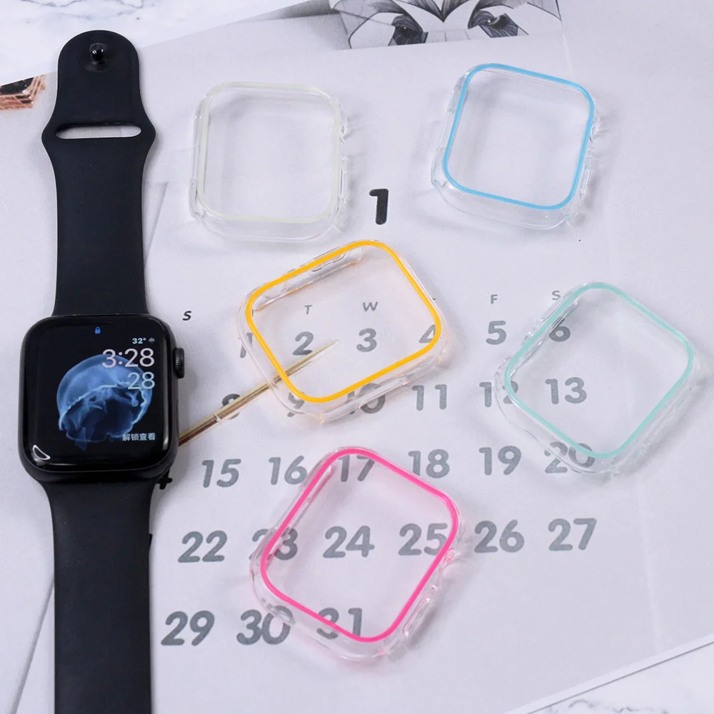 Fluorescent Cover for Apple Watch Case 49mm 44mm 40mm 45mm 41mm 38mm 42mm Hard PC Protective Frame iWatch serie 9 8 7 6 5 4 3 SE