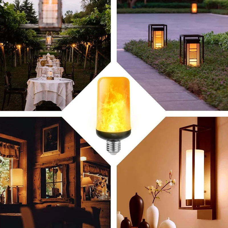 3X LED Flame Effect Light Bulb E27,Decorative Flickering Realistic Fire Lights Bulb,Festival Decoration Lamp,Black-B