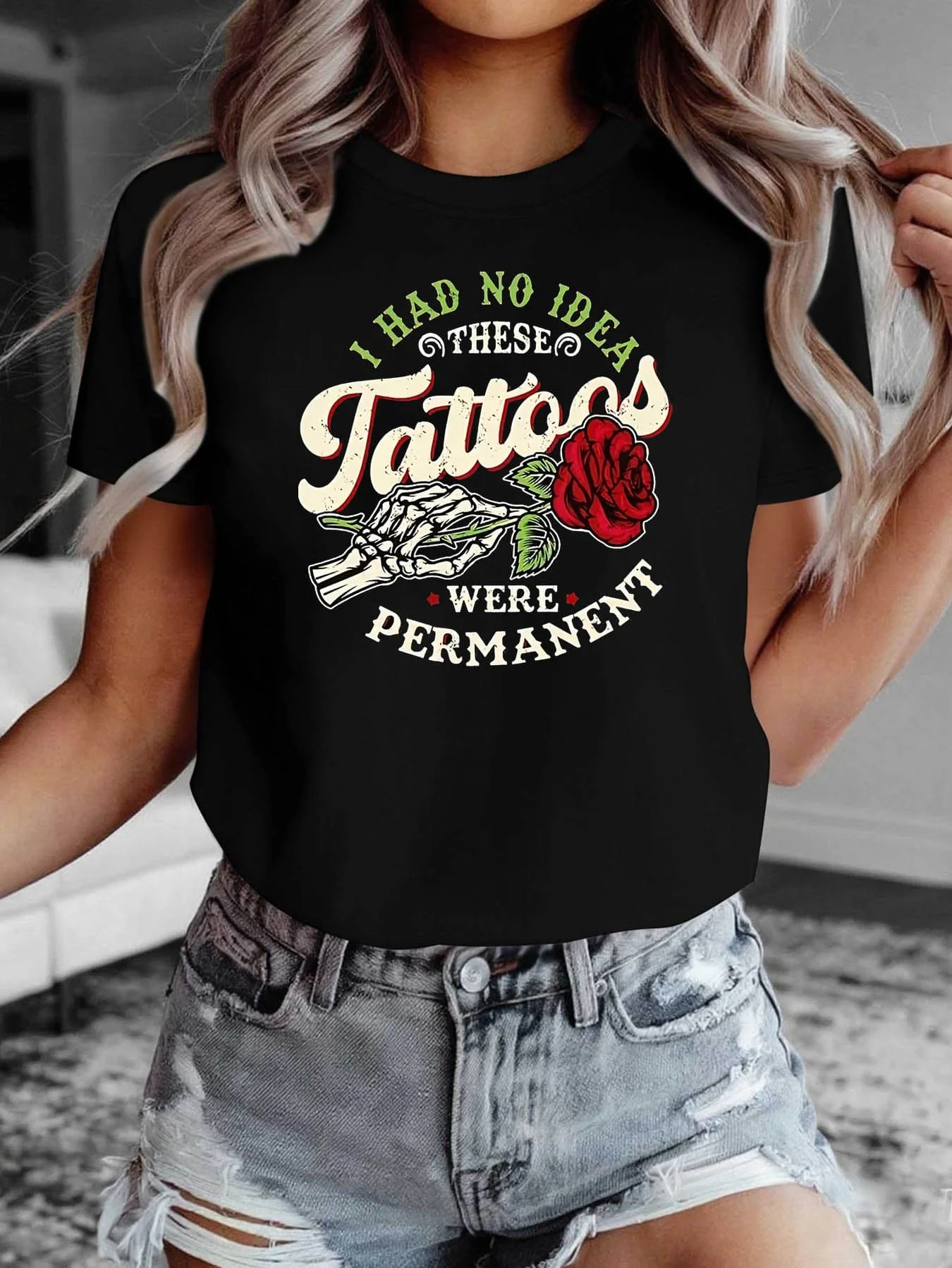 I Don't Know If These Tattoos Are Permanent T-shirts, Retro Cotton, Fashionable, Breathable, Neutral Pattern T-shirts