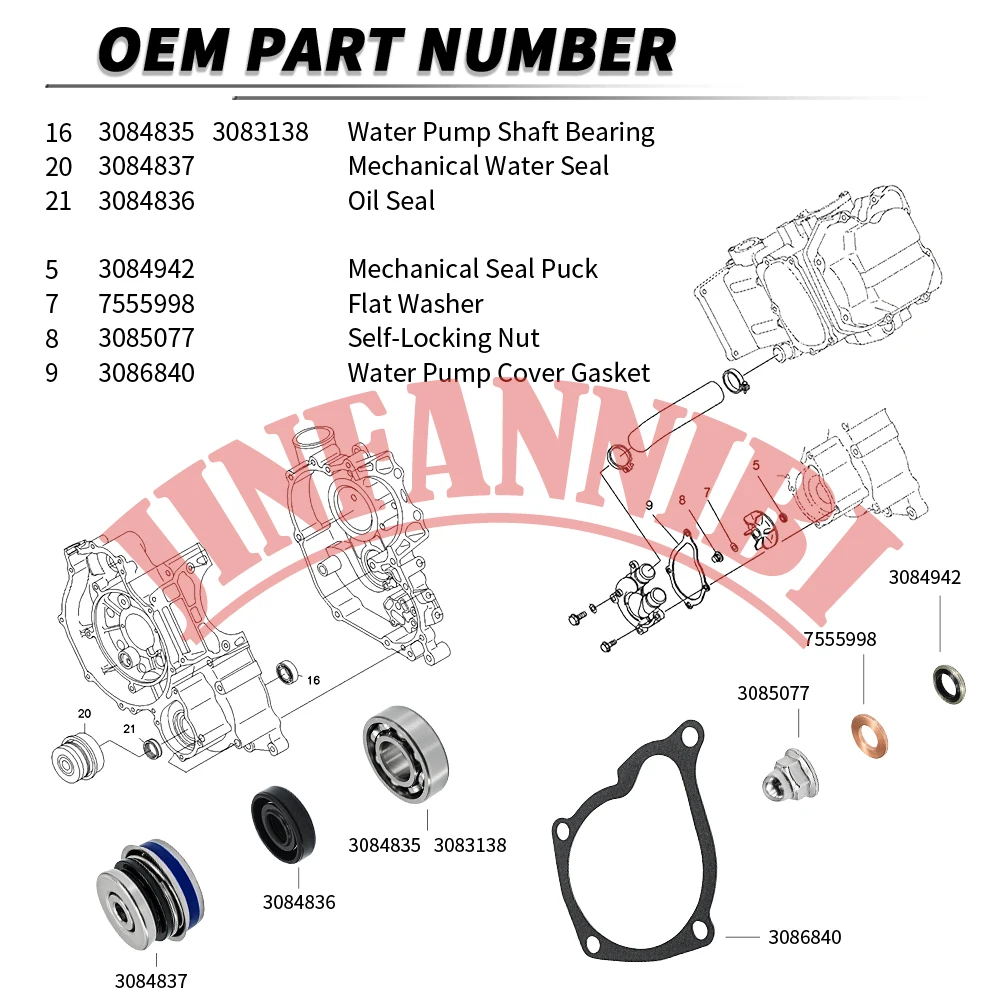 Water Pump Bearing Mechanical Seals & Gasket Kit for Polaris Sportsman 500 96-13