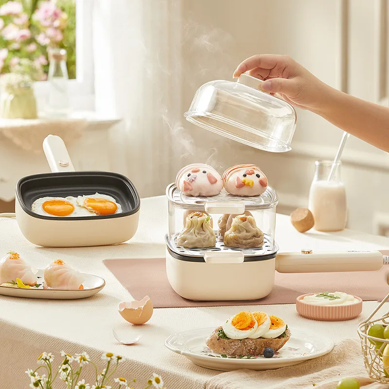 220V 2 Layers Electric Egg Cooking Pot Multicooker Automatic Breakfast Making Machine Non-stick Frying Pan Egg Cooker