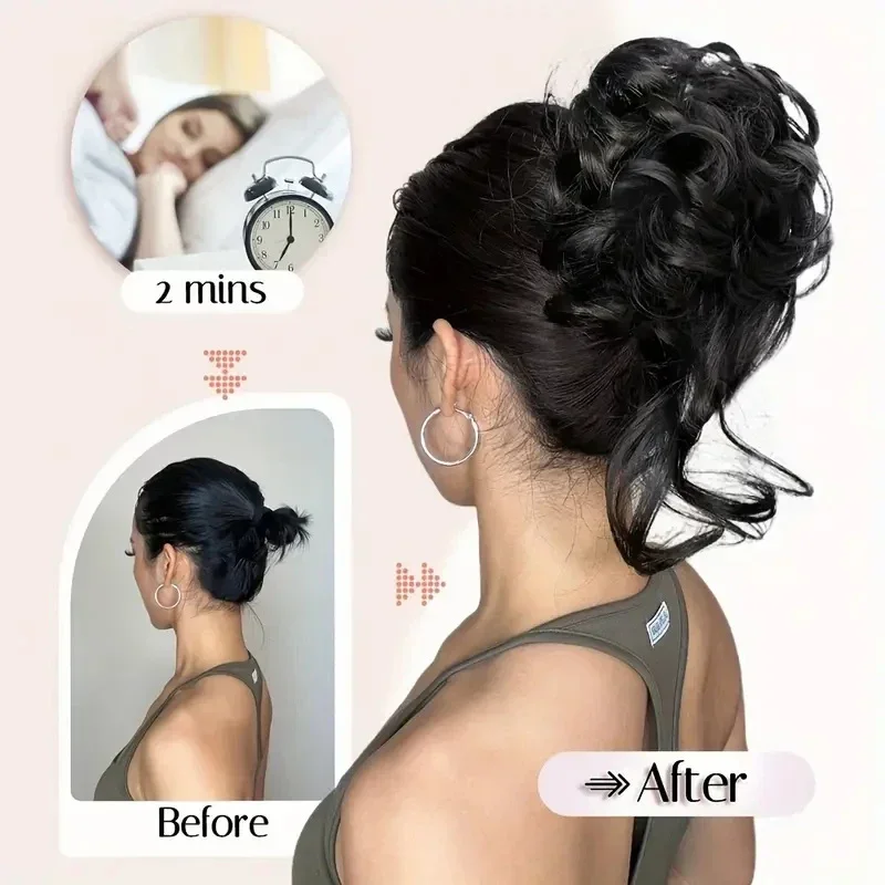 فوضوي كعكة الشعر خصلات شعر للنساء كليب في مخلب هيربيسي الاصطناعية العقدة Tousled أوبدو كعكة ملحقات موجة مجعد الشعر