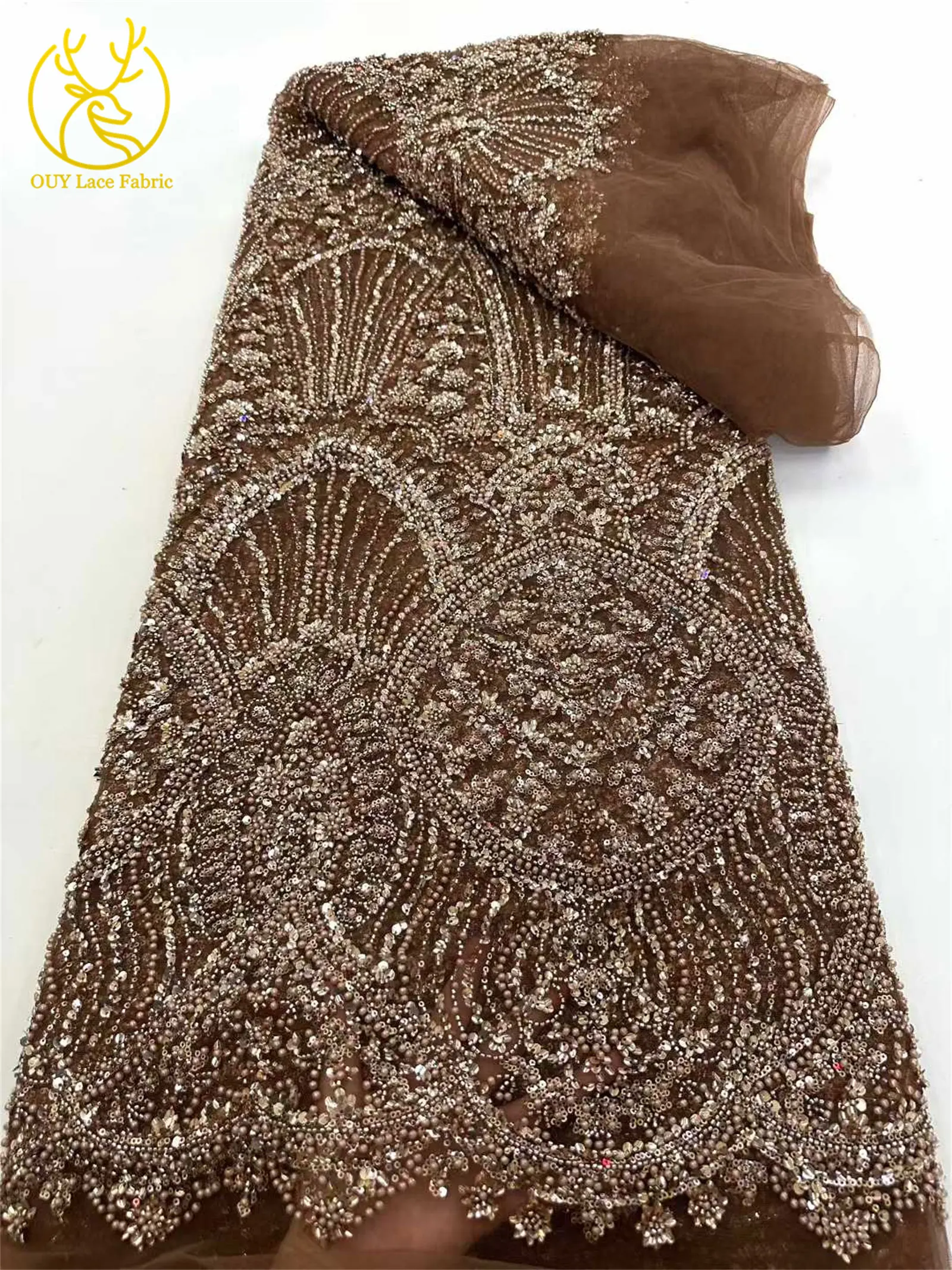 Luxuriöser afrikanischer handbestickter Tüll-Spitzenstoff 2026, hochwertiger nigerianischer Pailletten-Spitzenstoff, geeignet für Partykleid-Nähmaterial – Detail 16